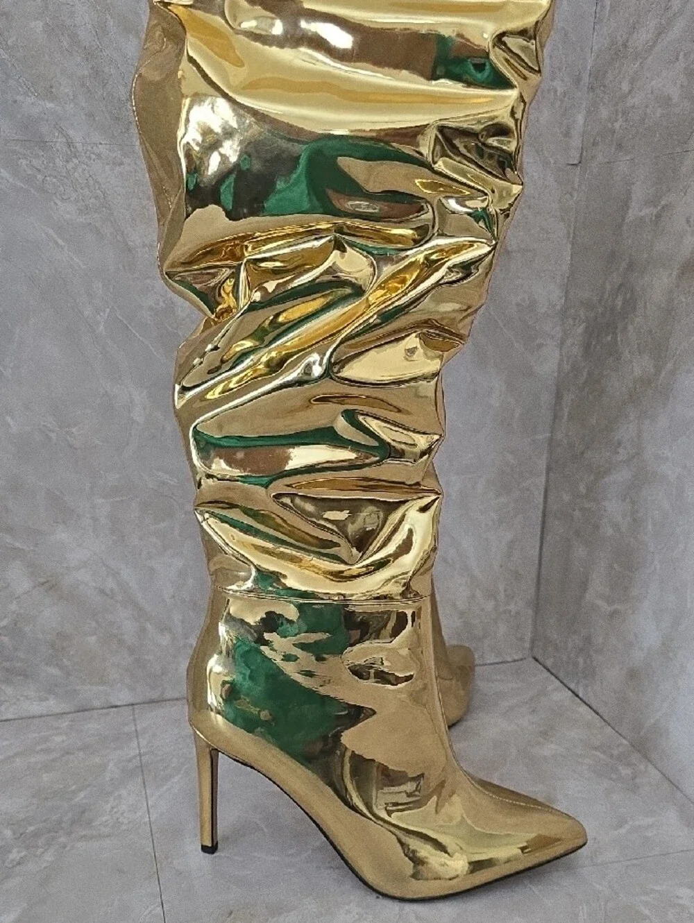 INC International Concepts Iyonna Gold Metallic Over-The-Knee Slouch Boots 6.5